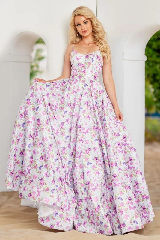 Jovani JVN38218 Floral Print Spaghetti Straps Dress - Image 3