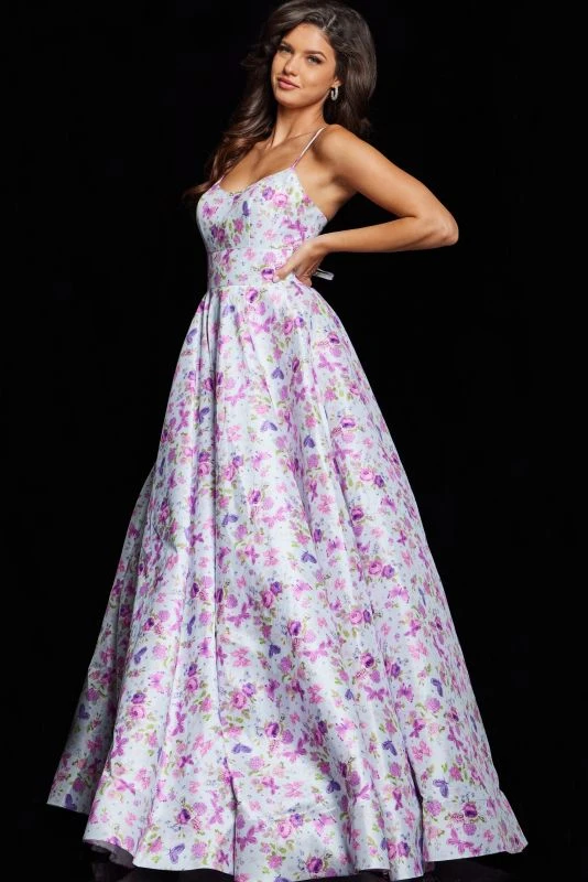 Jovani JVN38218 Floral Print Spaghetti Straps Dress - Image 5