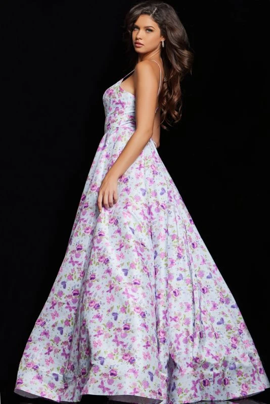 Jovani JVN38218 Floral Print Spaghetti Straps Dress - Image 7