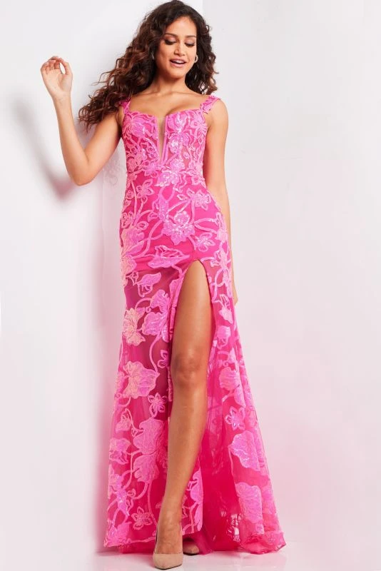 Jovani JVN38462 Floral Sequin Illusion Dress