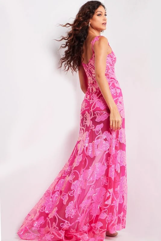 Jovani JVN38462 Floral Sequin Illusion Dress - Image 2