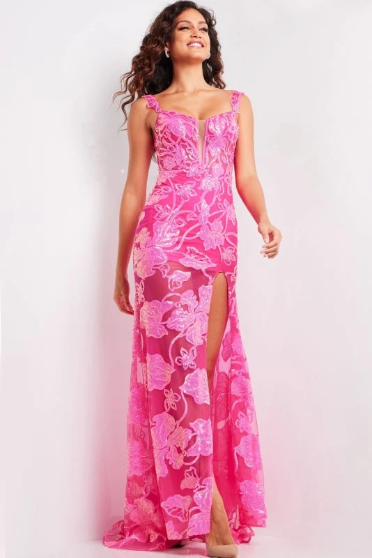 Jovani JVN38462 Floral Sequin Illusion Dress - Image 3