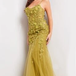 Jovani JVN38480 Sheer Corset Floral Appliques Dress