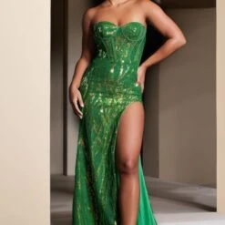 Jovani JVN38598 High Slit Strapless Corset Dress