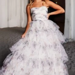 Jovani JVN38608 Tiered Skirt Bow Back Dress