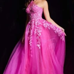 Jovani JVN39318 Floral Embroidery One Shoulder Dress