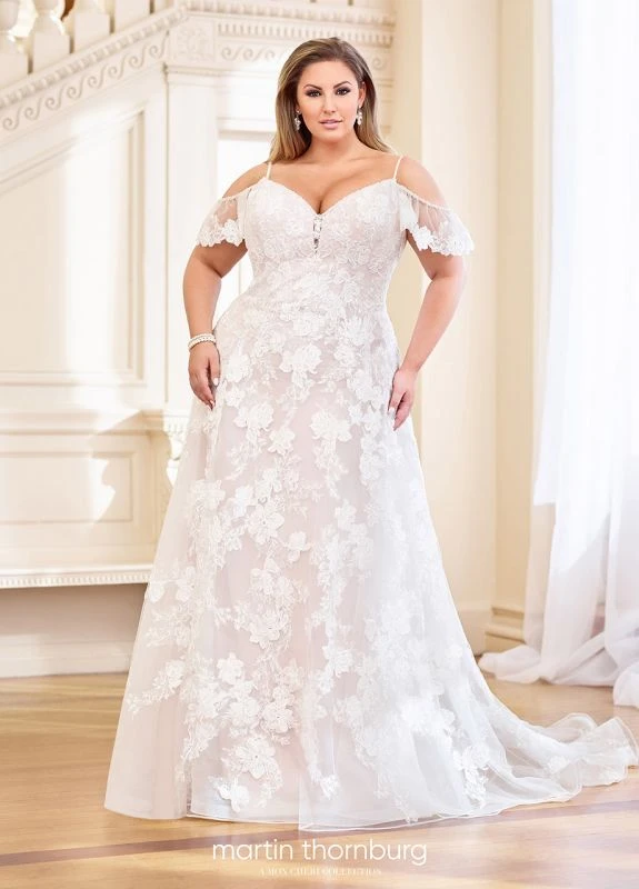 Martin Thornburg 119265W Eleanor Ruffle Sleeve Plus Size Bridal Dress