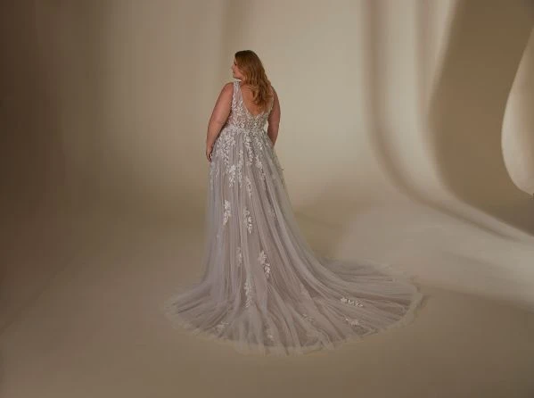 Mori Lee 3392 Lynette Sheer Top Plunging Neck Plus Size Wedding Dress - Image 4