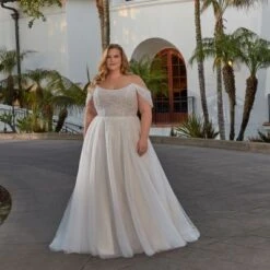 Mori Lee 3399 Luna Sheer Top Off The Shoulder Plus Size Bridal Dress