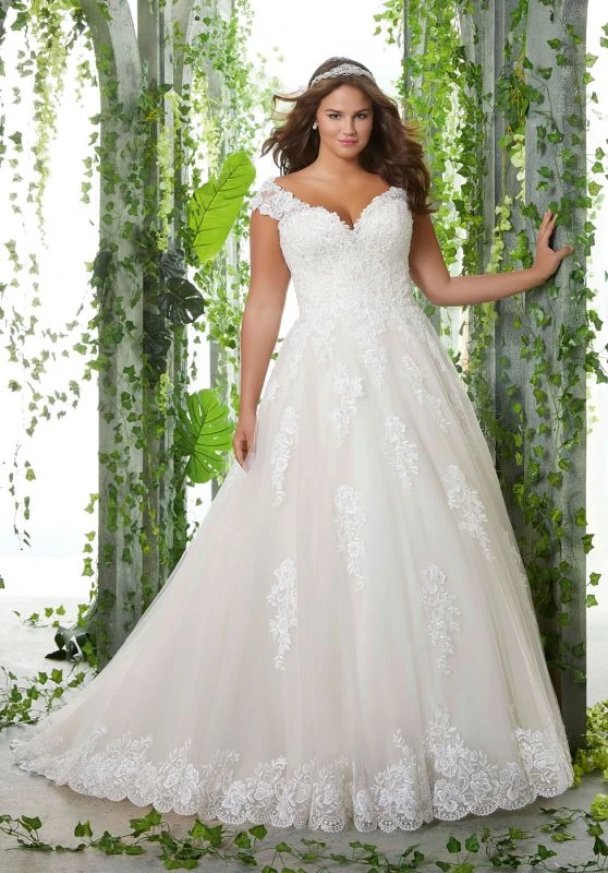 Mori Lee 3254 Pamela Off-the-Shoulder Plus Size Wedding Dress
