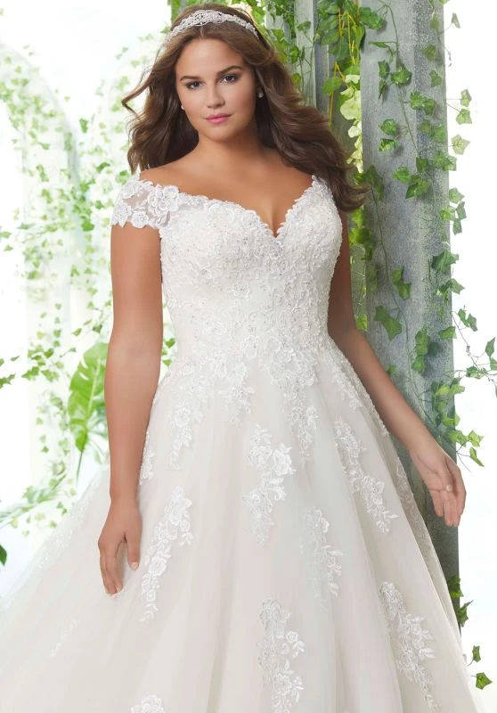 Mori Lee 3254 Pamela Off-the-Shoulder Plus Size Wedding Dress - Image 2