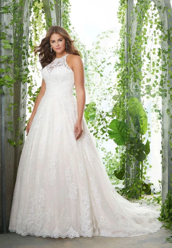 Mori Lee 3256 Perla Illusion Neckline Plus Size Bridal Dress