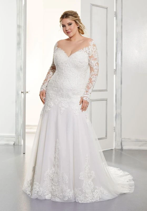 Mori Lee 3301 Adrian Long Sleeve Plus Size Wedding Dress