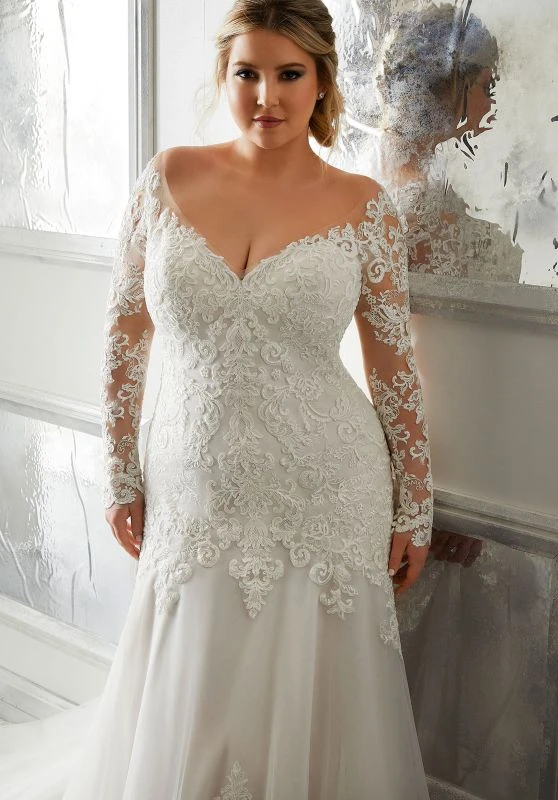 Mori Lee 3301 Adrian Long Sleeve Plus Size Wedding Dress - Image 3