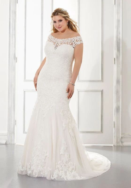 Mori Lee 3303 Aretha Off The Shoulder Plus Size Wedding Dress