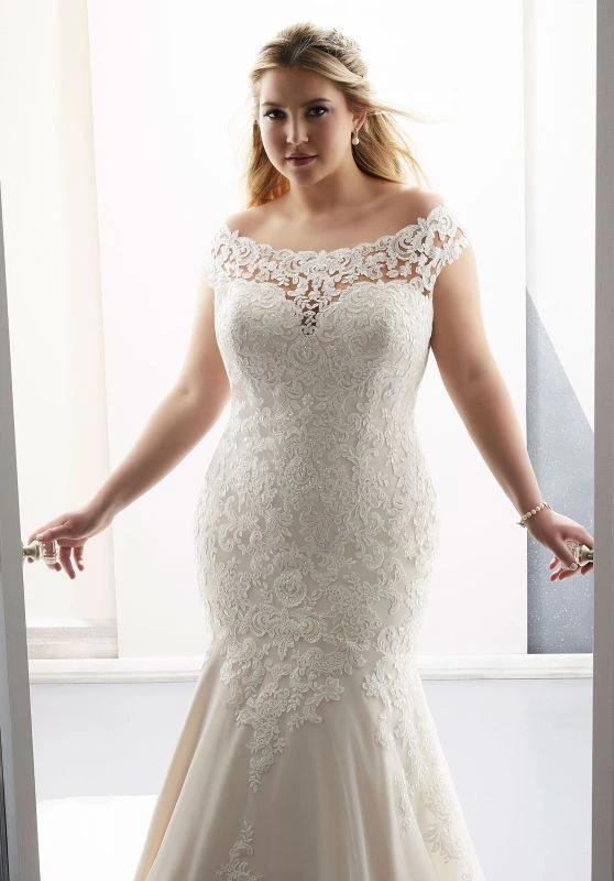 Mori Lee 3303 Aretha Off The Shoulder Plus Size Wedding Dress - Image 4