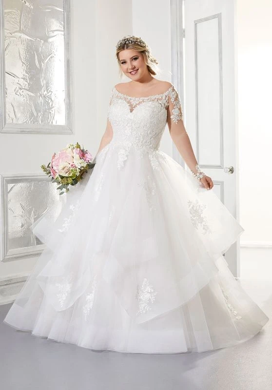 Mori Lee 3308 Alyssa Tiered Skirt Plus Size Bridal Dress