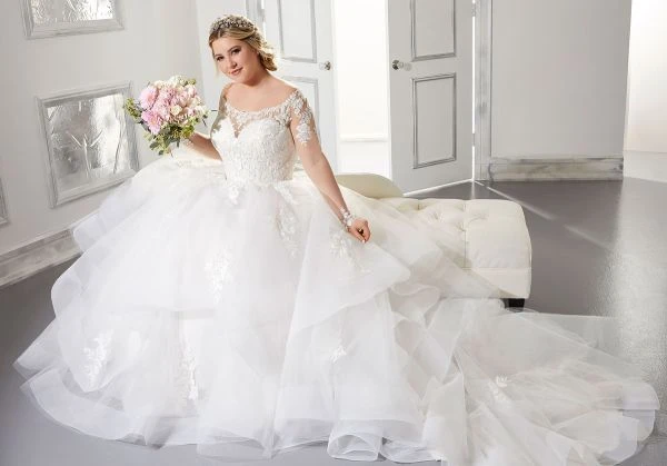 Mori Lee 3308 Alyssa Tiered Skirt Plus Size Bridal Dress - Image 3