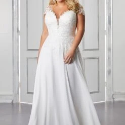 Mori Lee 3311 Barbara Cap Sleeve Plus Size Wedding Dress