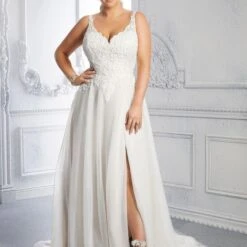 Mori Lee 3321 Chrissy Slit Skirt Scoop Back Plus Size Wedding Dress