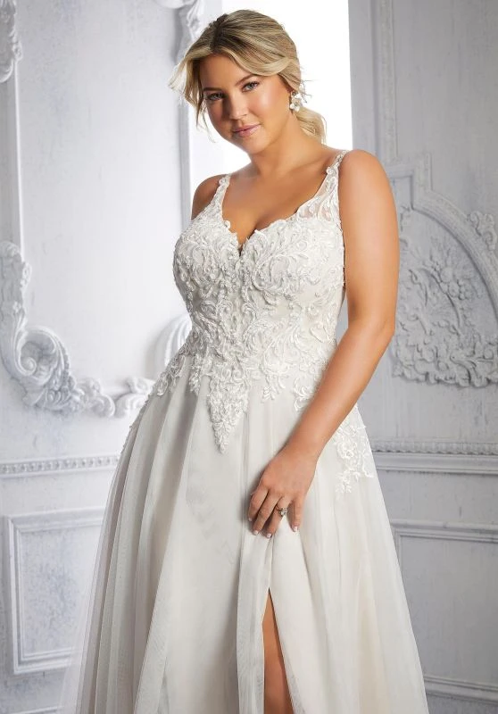 Mori Lee 3321 Chrissy Slit Skirt Scoop Back Plus Size Wedding Dress - Image 2