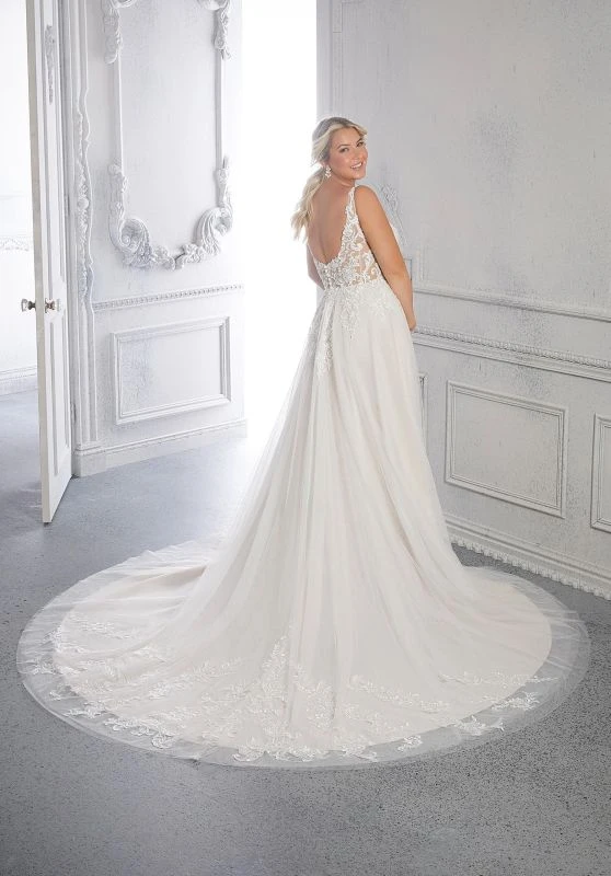 Mori Lee 3321 Chrissy Slit Skirt Scoop Back Plus Size Wedding Dress - Image 3