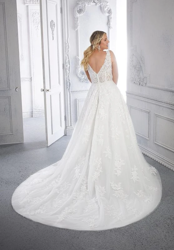 Mori Lee 3327 Carla Floral Embroidered V-Neck Plus Size Bridal Dress - Image 3