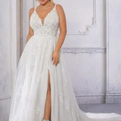 Mori Lee 3330 Clementina Slit Skirt Open Back Plus Size Wedding Dress