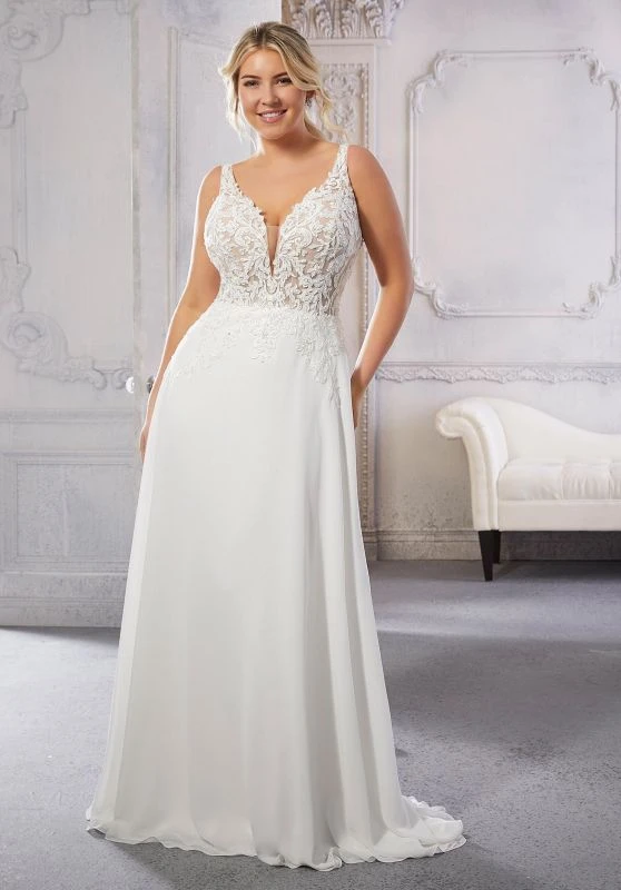 Mori Lee 3331 Caroline Cutaway Train V-Neck Plus Size Wedding Dress