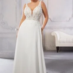 Mori Lee 3331C Caroline Plunging Neckline Plus Size Wedding Dress
