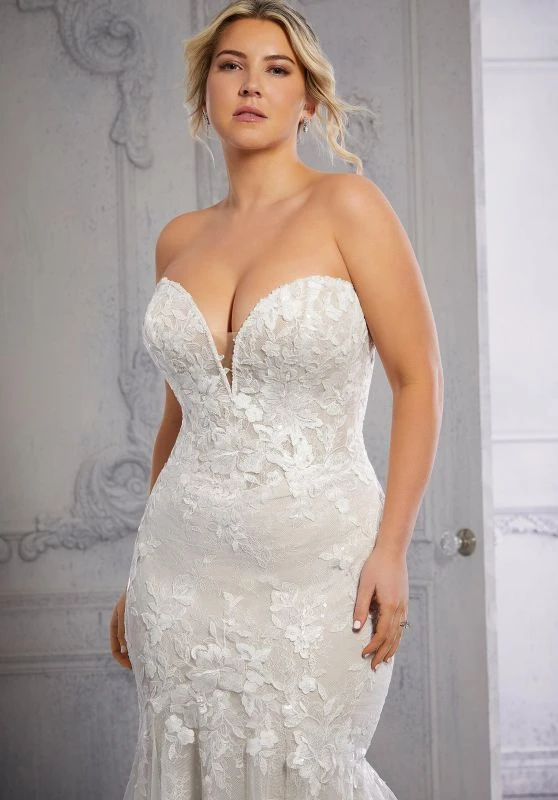 Mori Lee 3333C Circe Corset Back Floral Plus Size Bridal Dress - Image 2