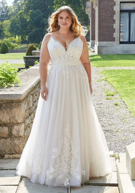 Mori Lee 3341 Evanna Illusion Back Sparkly Plus Size Wedding Dress