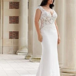 Mori Lee 3343 Evie Cutaway Train Lace Bodice Plus Size Wedding Dress