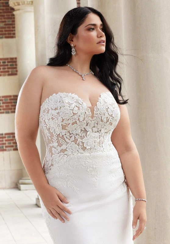 Mori Lee 3343 Evie Cutaway Train Lace Bodice Plus Size Wedding Dress - Image 2