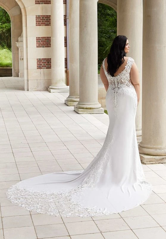 Mori Lee 3343 Evie Cutaway Train Lace Bodice Plus Size Wedding Dress - Image 3