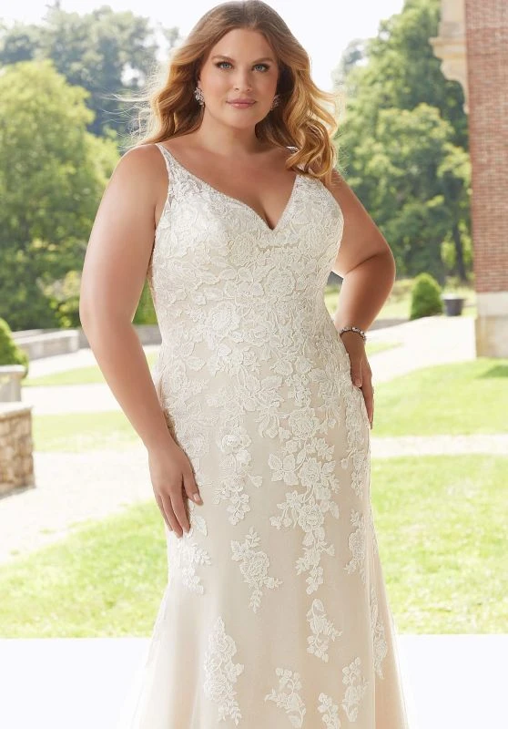 Mori Lee 3347 Esme Sheer Overskirt Petal Train Plus Size Bridal Dress - Image 2