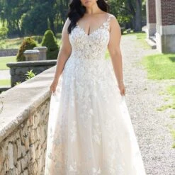 Mori Lee 3349 Erica Scoop Back V-Neck Plus Size Bridal Dress
