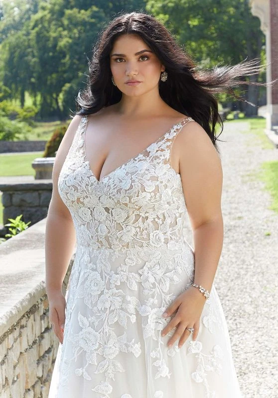Mori Lee 3349 Erica Scoop Back V-Neck Plus Size Bridal Dress - Image 2