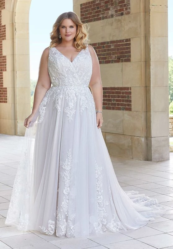 Mori Lee 3353 Elena Ruched Bodice Scoop Back Plus Size Wedding Dress