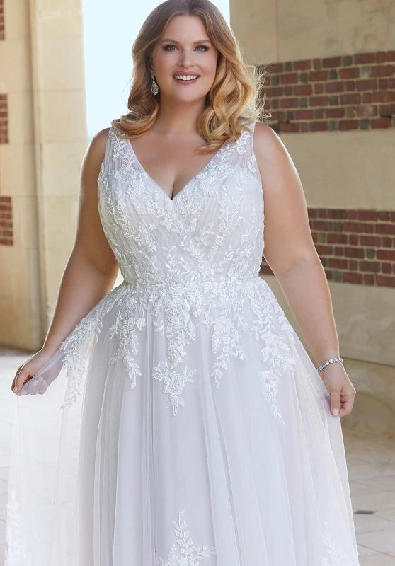 Mori Lee 3353 Elena Ruched Bodice Scoop Back Plus Size Wedding Dress - Image 2