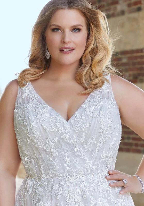 Mori Lee 3353 Elena Ruched Bodice Scoop Back Plus Size Wedding Dress - Image 3