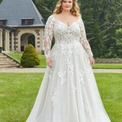 Mori Lee 3354 Emberly Removable Sleeve Sparkly Plus Size Wedding Dress