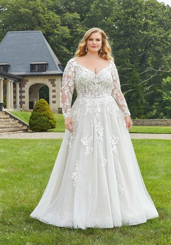 Mori Lee 3354 Emberly Removable Sleeve Sparkly Plus Size Wedding Dress