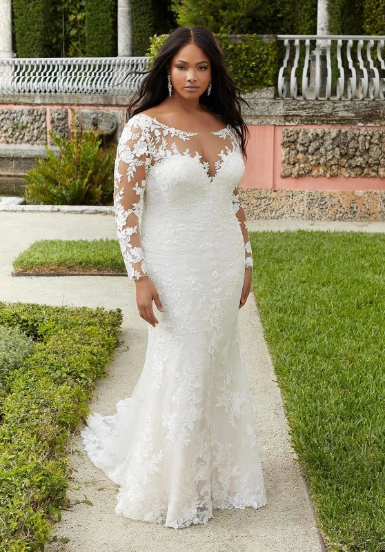 Mori Lee 3362 Gillian Petal Train Scoop Neck Plus Size Wedding Dress