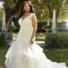 Mori Lee 3363 Giuliana Flounce Skirt V-Neck Plus Size Wedding Dress
