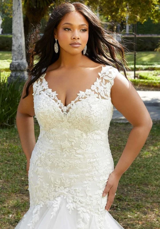 Mori Lee 3363 Giuliana Flounce Skirt V-Neck Plus Size Wedding Dress - Image 2