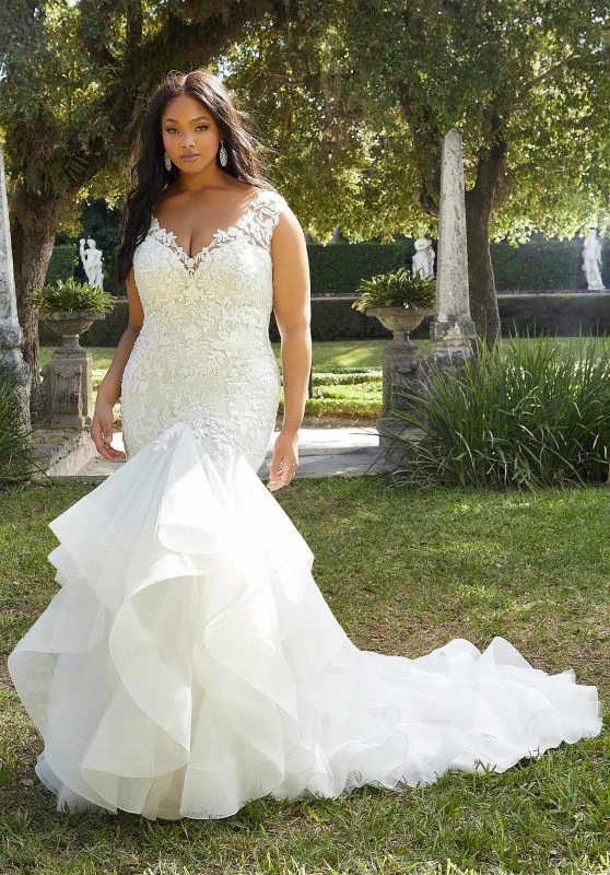 Mori Lee 3363 Giuliana Flounce Skirt V-Neck Plus Size Wedding Dress - Image 4