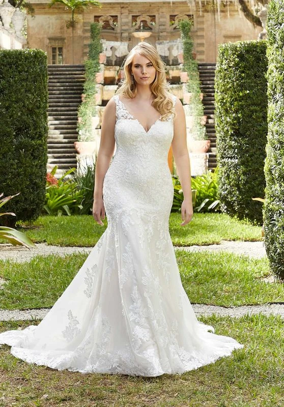 Mori Lee 3367 Gracie Petal Train Illusion Back Plus Size Bridal Dress