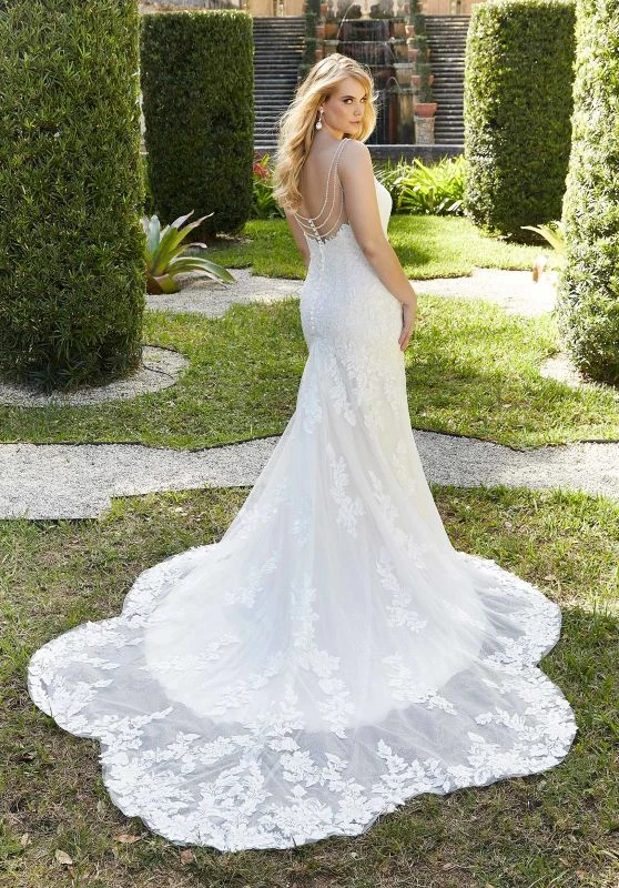 Mori Lee 3367 Gracie Petal Train Illusion Back Plus Size Bridal Dress - Image 3