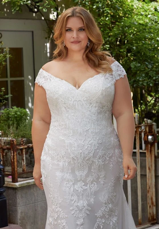 Mori Lee 3372 Heidi Sheer Train Off Shoulder Plus Size Wedding Dress - Image 2